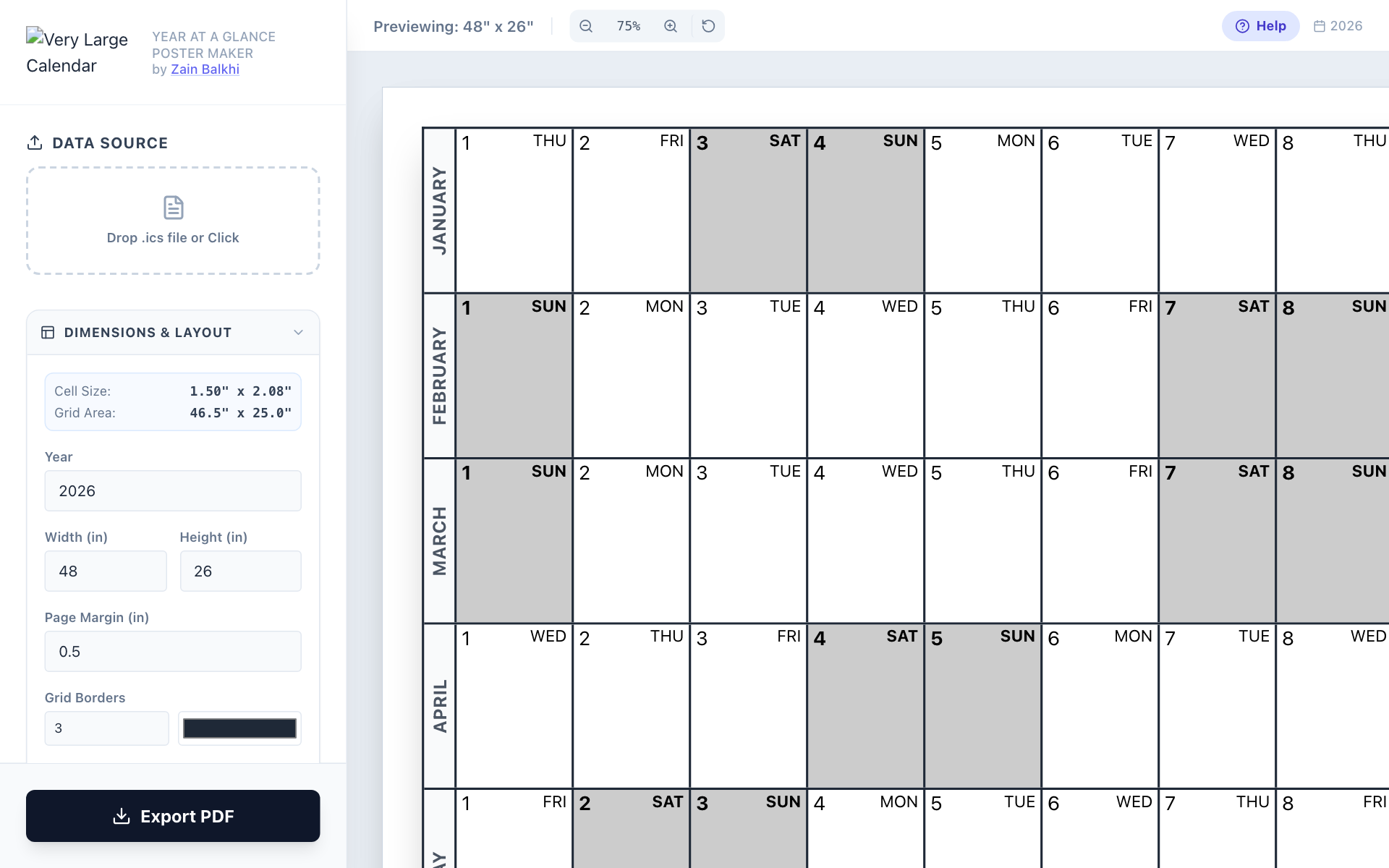 Very Large Calendar, a real browser app hosted with App To Page